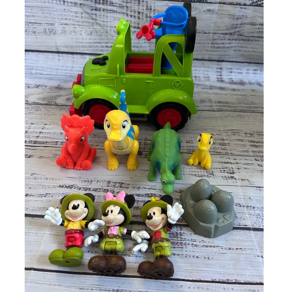 Disney Junior Mickey Mouse Minnie Safari Talking Rover Jeep Dinosaurs Playset